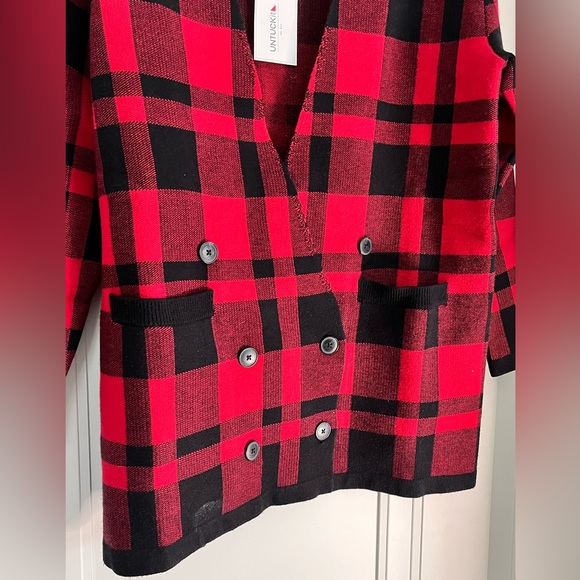 NWT UNTUCKit Chloe Red Black Buffalo Plaid Blazer Knit Sweater Jacket Size S/M - Picture 6 of 9